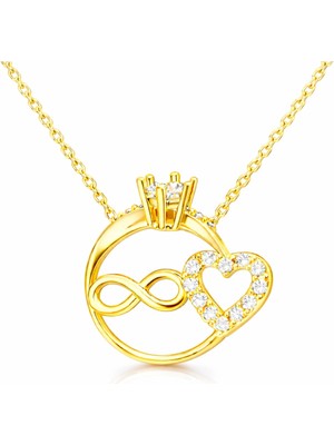 Gümüş Sonsuzluk ve Kalp Taşlı Bayan Kolye