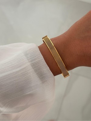 Hercy Hasır Model Gold Renk Ithal Paslanmaz Çelik Kelepçe Bileklik