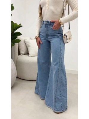 Barış Beauty Kadın Yüksek Bel Paçaya Doğru Geniş Kesimli Kot Pantolon