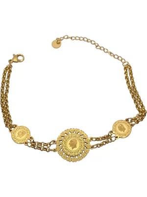 Caş Dekorasyon Altın Renk Çeyrek Figürlü Çelik Bileklik