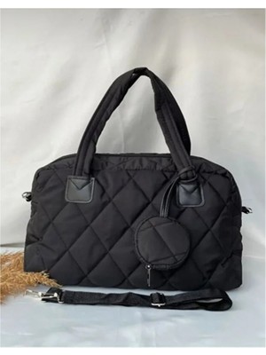 Siyah Renk Büyük Boy Paraşüt Kumaş Cüzdanlı Çapraz Askılı