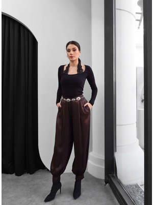 Esra Helvacı Saten Pileli Şalvar Pantolon
