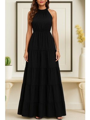 Barış Beauty Kadın Kolsuz Halter Yaka Beli Lastiklidesenli Mikro Elbise