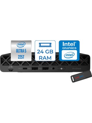 Hp Prodesk 4 Mini G1I Intel® Core™ Ultra 5 225T 4,9ghz 24GB Ddr5 2tb SSD Intel®graphics Freedos Mini Masaüstü Bilgisayar BY6X8ETF09+ZETTAUSBBELLEK