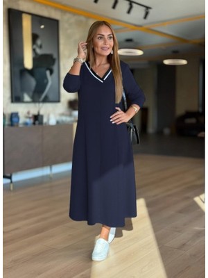 Barış Beauty Kadın Uzun Kollu V Yakalı Midi Çağla Yeşili Modal Elbise