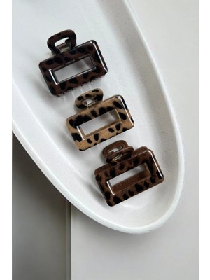 Vera House Kahverengi Leopar Desenli Kare Mandal Toka - Kıskaçlı Leoparlı Vintage Minimal Kadın Saç Tokası