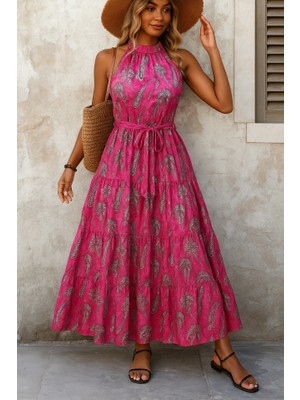 Barış Beauty Kadın Omuzlardan Açık Boyundan Geçmeli Desenli Süprem Bluz