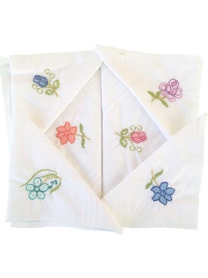 Mira Home Hediyelik Işlemeli Bayan Mendili 12 Adet 28X28 cm 100 Pamuk