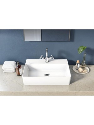 Vitra Nuo Dikdörtgen Tezgah Üstü Lavabo 60*40 cm Armatür Delikli