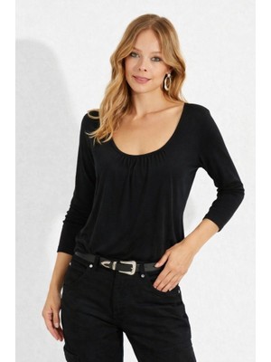 Barış Beauty Kadın Uzun Kollu Yuvarlak Yakalı Viskon Bluz