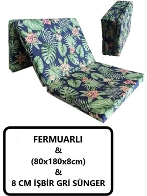 Kapella Katlanır Bahçe Minderi -Yer Yatağı 80X180X8 cm Sünger Yaprak Desen