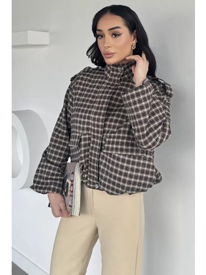 Gülseli Ekose Desenli Mevsimlik Ceket P-00020420