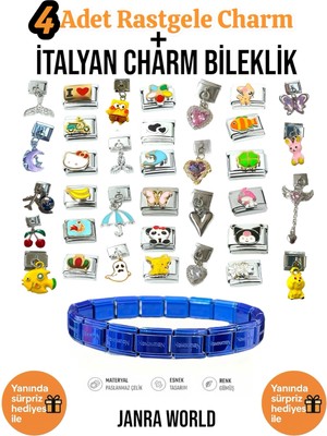 Janra World 4 Adet Rastgele Charm + Italyan Charm Bileklik Seti | Sürpriz Hediye Ile Birlikte