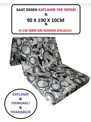 Kapella Katlanır Bahçe Minderi - Yer Yatağı 90X190X10 cm Sünger Dünya Saat Desen