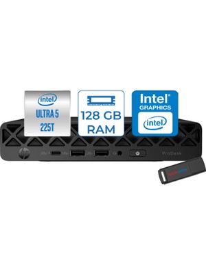 Hp Prodesk 4 Mini G1I Intel® Core™ Ultra 5 225T 4,9ghz 128GB Ddr5 256GB SSD Intel®graphics Freedos Mini Masaüstü Bilgisayar BY6X8ETF36+ZETTAUSBBELLEK