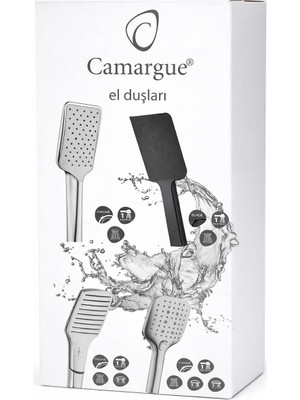 Camargue El Duşu Duş Başlığı – Modern Dikdörtgen Tasarım, Güçlü Su Akışı, Kireç Önleyici, Universal Bağlantı, Siyah / Krom Duş Başlığı