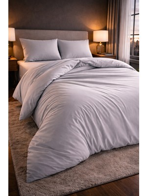 Homenup 100X200 Tek Kişilik Nevresim Takımı Lastikli Çarşaf Düz Renk Gri