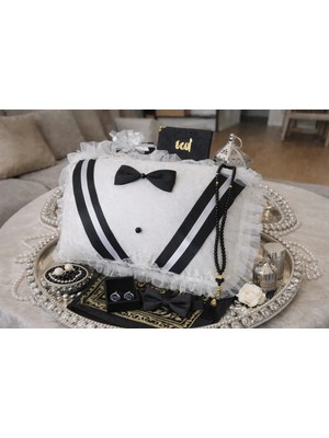 Dilex Damat Figürlü 4 Parça  Bohça Gelin Damat Hediye Çeyiz Bohça  Tafta Saçaklı Kutu Seccade Set