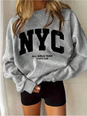 Divin -Kadın Nyc Baskılı Sweatshırt 3iplik Kaliteli Kumaş Oversize Kesim