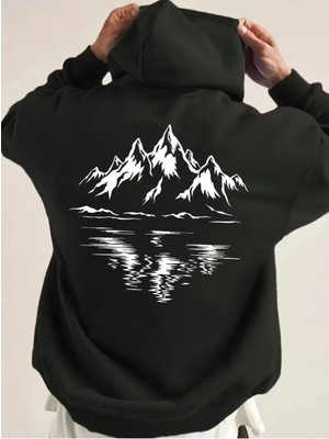Divin -Erkek Dağ Baskılı Sweatshırt 3iplik Kaliteli Kumaş Oversize Kesim