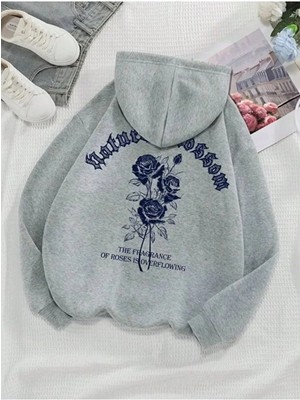 Divin Kadın Gül Baskılı Sweatshırt 3iplik Kaliteli Kumaş Oversize Kesim