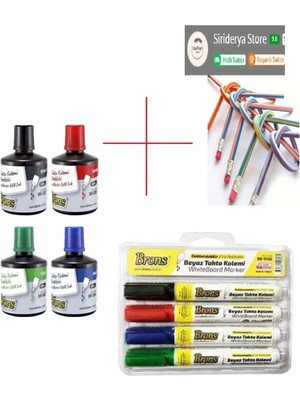 Siriderya 4 Adet Mürekkep ve Doldurulabilir Kalem 100 cc + 1 Adet Bükülebilir Kalem Hediye