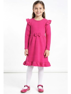 Modanino Kız Çocuk Elbise -Fırfır Omuzlu-Fiyonk Detaylı 2-10 Yaş 12531