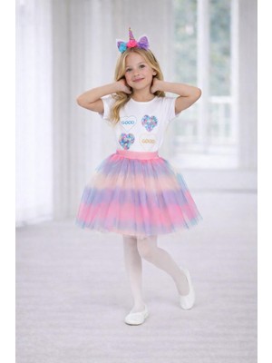 Dıgıl Kids Kız Çocuk Tütü Etekli Takım & Kalp Motifli