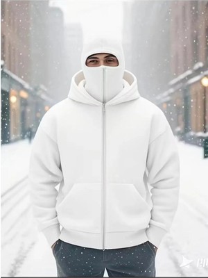 Divin Kar Maskeli Ninja Erkek Fermuarlı Sweatshırt Hırka 3 Iplik Kalın Fermuarlı