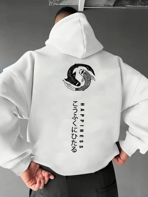 Divin -Erkek Happiness Baskılı Sweatshırt 3iplik Kaliteli Kumaş Oversize Kesim