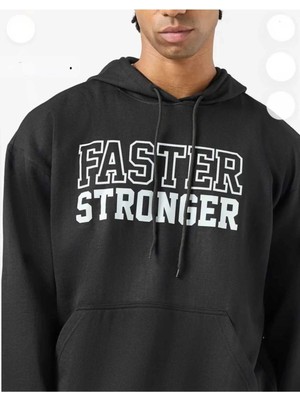 Divin Yazılı Grafik Baskılı 2iplikli Siyah Kapüşonlu Oversize Sweatshirt