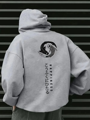 Divin -Erkek Happiness Baskılı Sweatshırt 3iplik Kaliteli Kumaş Oversize Kesim