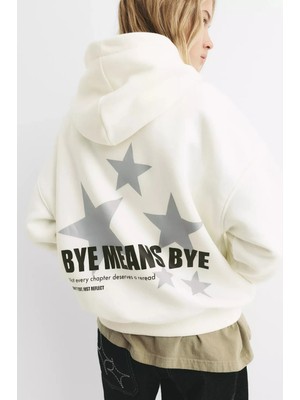 Divin Bye Means Bye Baskılı Kapüşonlu Oversıze Sweatshırt Büyük Beden