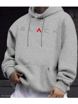 Divin Erkek Baskılı Kapüşonlu Sweatshırt Oversize Kesim 2iplik Pamuklu Kumaş