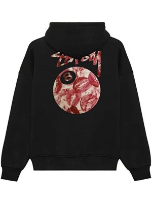 Divin Unisex Siyah Oversize Kapüşonlu Sweatshirt – 8 Ball Baskılı