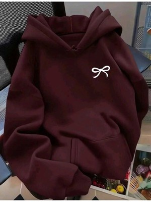 Divin Şık ve Rahat Fiyonk Baskılı Kapüşonlu Sweatshirt