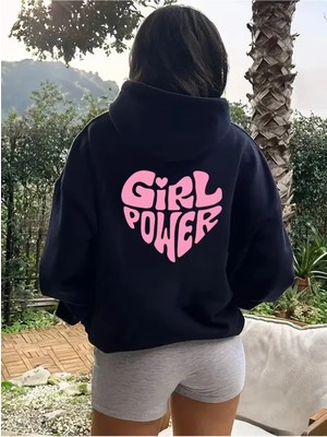 Divin Kadın Kapşonlu Baskılı Sweat Kaliteli 3 Iplik Kumaş Modern Oversize Kesim