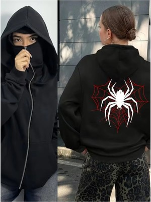 Divin Unisex Kar Maskeli Ninja Sweatshırt Hırka 3 Iplik Kalın Oversize