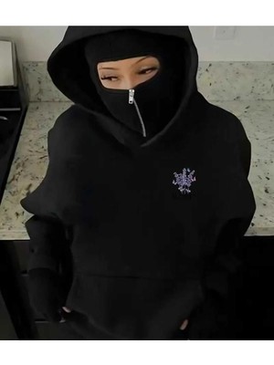 Divin Siyah Kar Maskeli Kapüşonlu Sweatshirt
