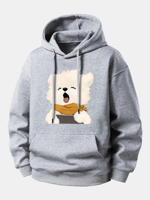 Divin Unısıx Kapşonlu Baskılı Sweat Kaliteli 3 Iplik Kumaş Modern Oversize Kesim