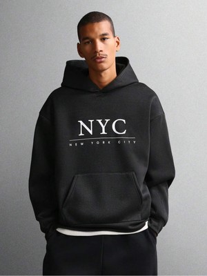 Divin -Erkek Nyc Baskılı Sweatshırt 3iplik Kaliteli Kumaş Oversize Kesim
