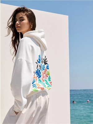 Divin Renglı Baskılı Kapüşonlu Oversıze Sweatshırt Büyük Beden