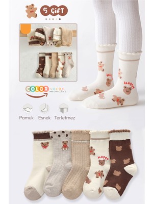 Color Socks 5 Çift Bear Desenli Kız Çocuk Çorap Seti (Extra Soft)