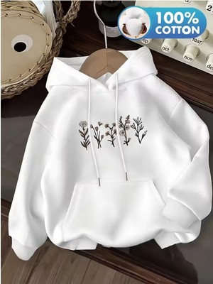 Divin -Kadın Çiçek Baskılı Sweatshırt 3iplik Kaliteli Kumaş Oversize Kesim