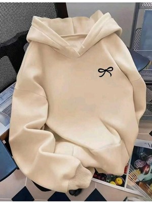 Divin Şık ve Rahat Fiyonk Baskılı Kapüşonlu Sweatshirt