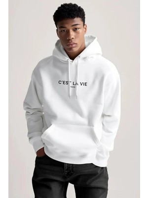 Divin Erkek Baskılı Kapüşonlu Sweatshırt Oversize Kesim 3iplik Pamuklu Kumaş
