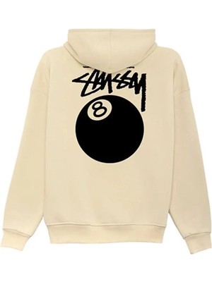 Divin Unisex Siyah Oversize Kapüşonlu Sweatshirt – 8 Ball Baskılı