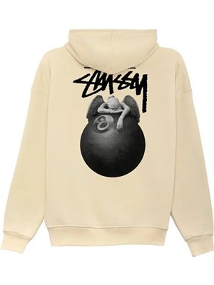 Divin Unisex Siyah Oversize Kapüşonlu Sweatshirt – 8 Ball Baskılı