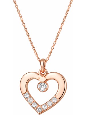 Gümüş Rose Minik Kalpli Tektaş Kadın Kolye