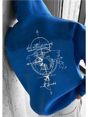 Divin -Erkek Kapşonlu Baskılı Asdv Sweat Kaliteli 3 Iplik Kumaş Modern Oversize Kesim